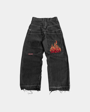 VINTAGE JNCO FLAME EMBROIDERED FADED PANTS