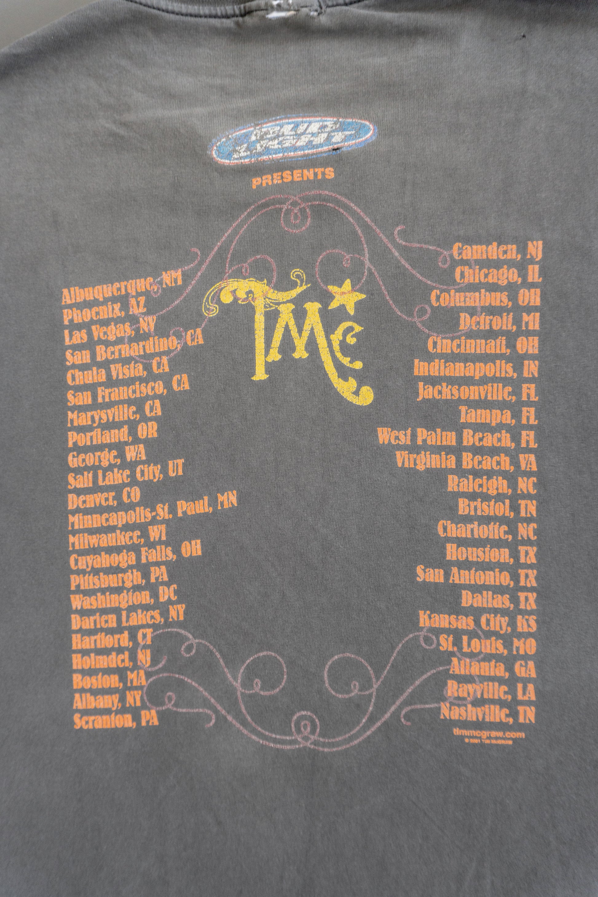 (M) VINTAGE TIM MCGRAW ON TOUR 2001 DISTRESSED/FADED TEE