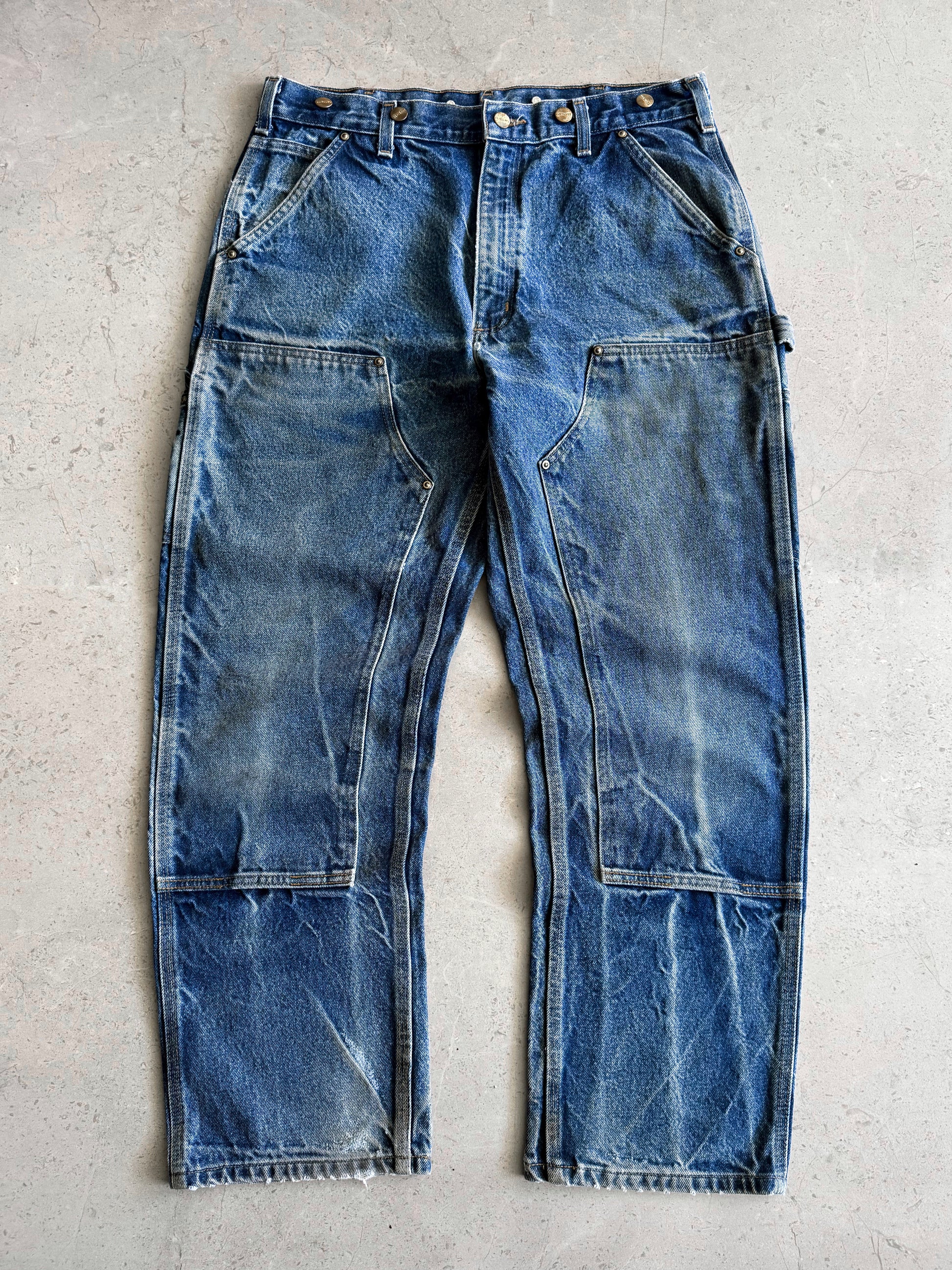 VINTAGE CARHARTT FADED BLUE DENIM DOUBLE KNEE PANTS - 34x30