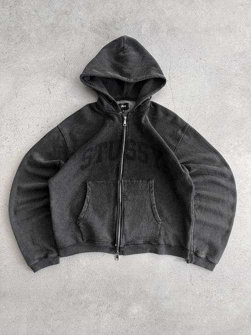 (BOXY L) STUSSY FADED GRAPHIC DOUBLE ZIP HOODIE