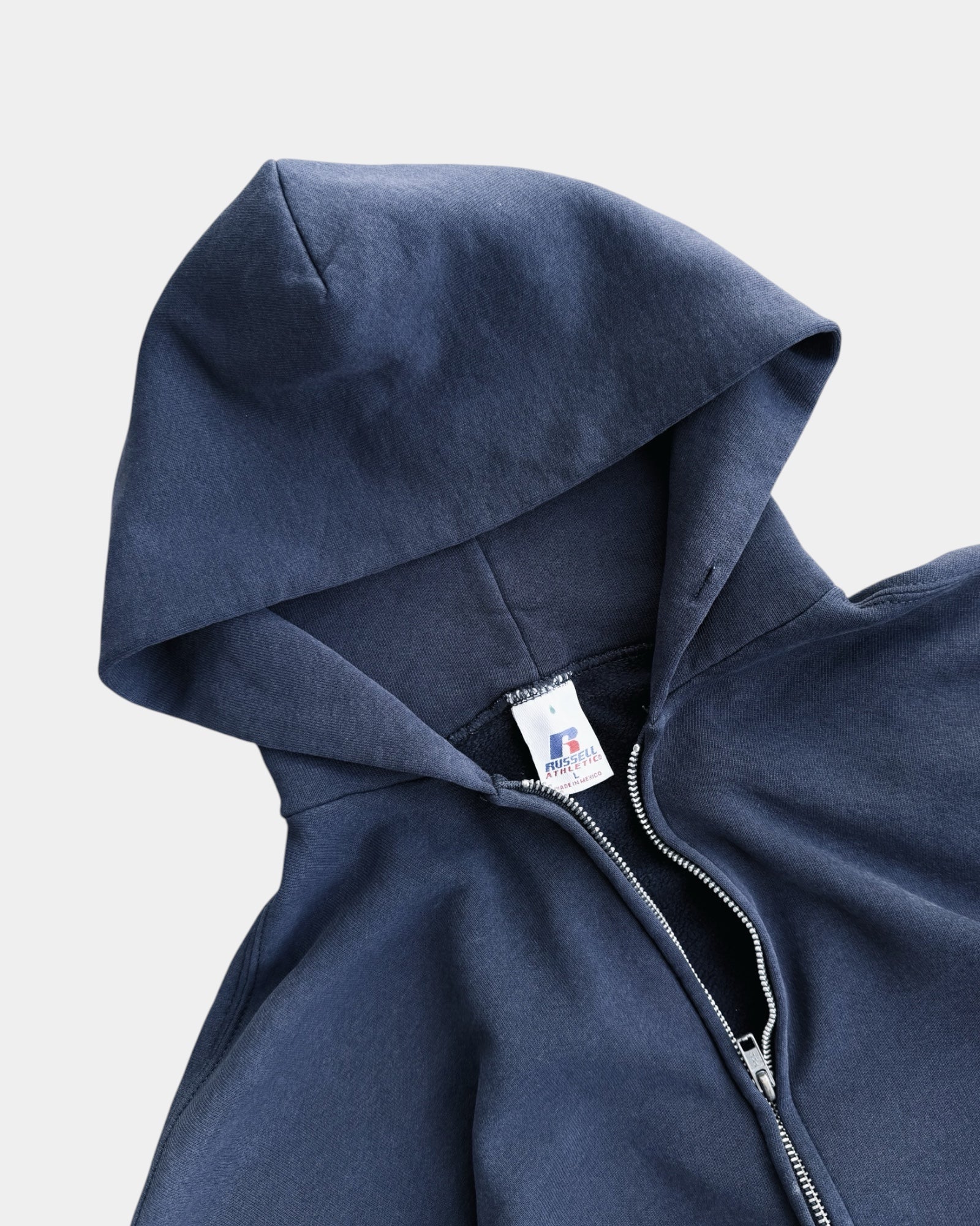 (BOXY L) VINTAGE RUSSELL NAVY FADED HOODIE FULL ZIP