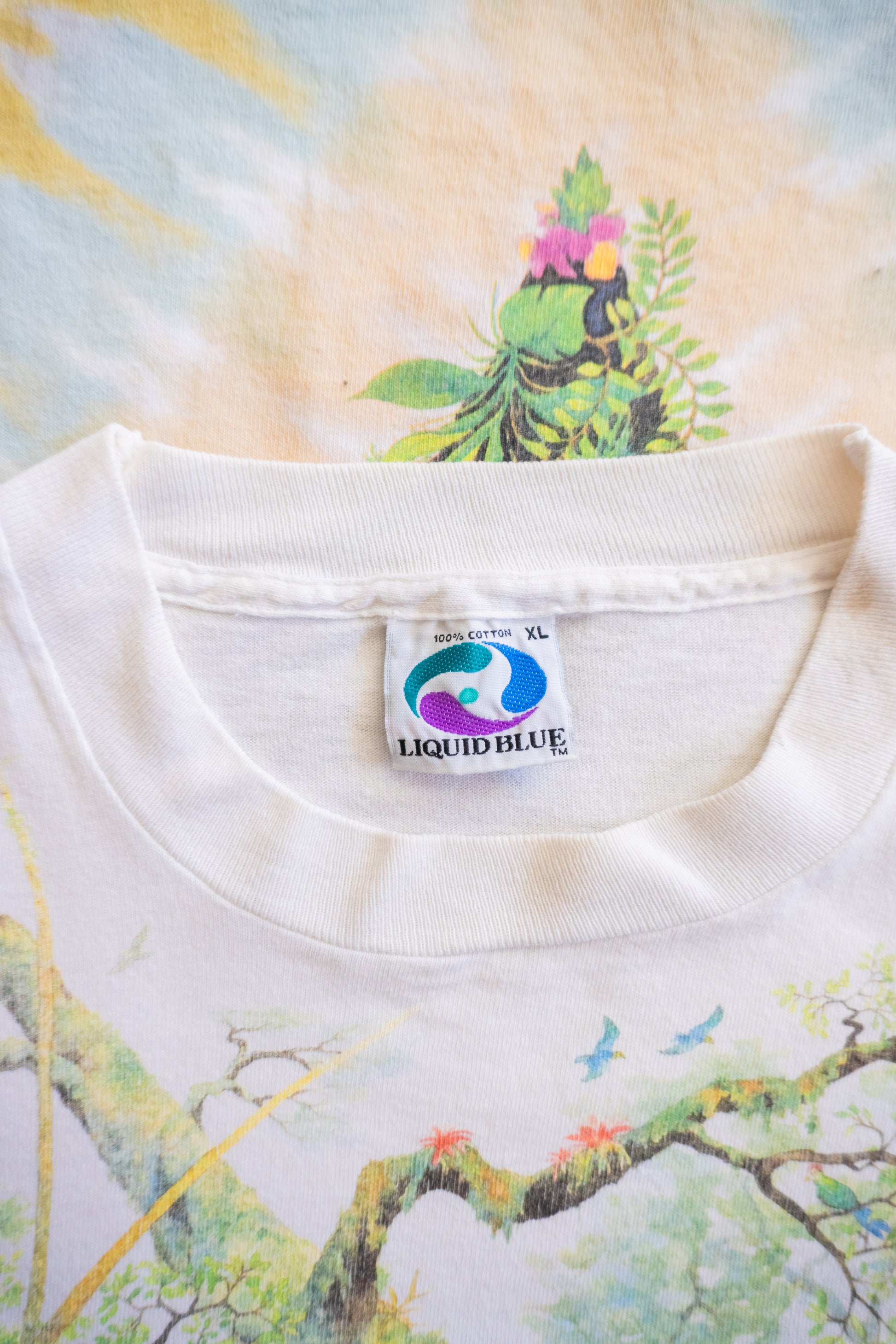 (XL) 90’S VINTAGE LIQUID BLUE JUNGLE TIE DYE GORILLA TEE