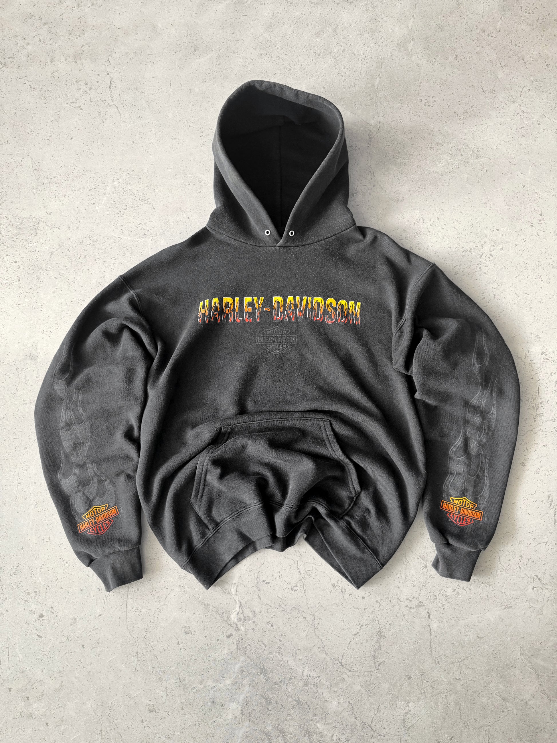 (M) VINTAGE HARLEY DAVIDSON FADED FLAMES HOODIE