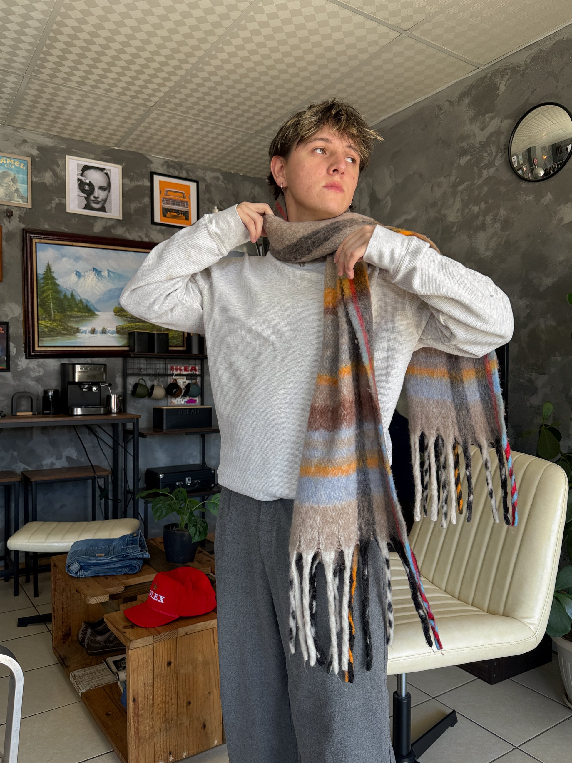 FUZZY PLAID SCARF