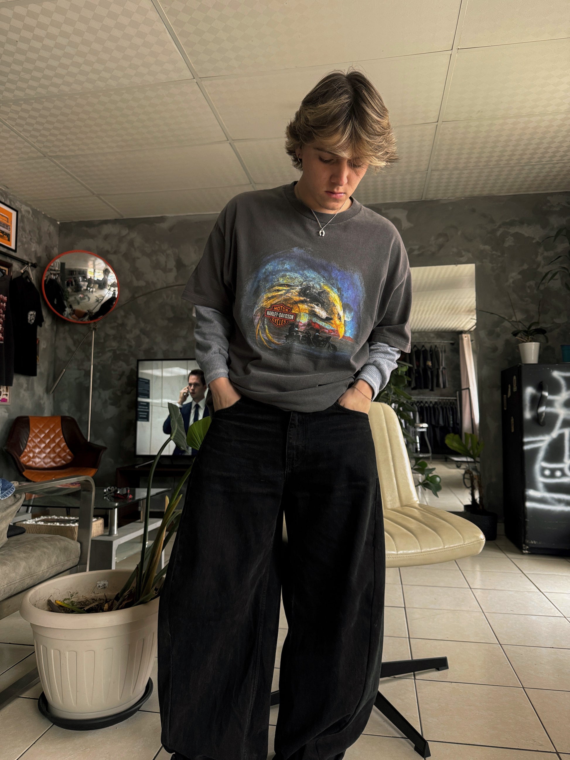 (L/XL) VINTAGE HARLEY DAVIDSON MOTORCYCLE BIKER WOLF EAGLE TEE