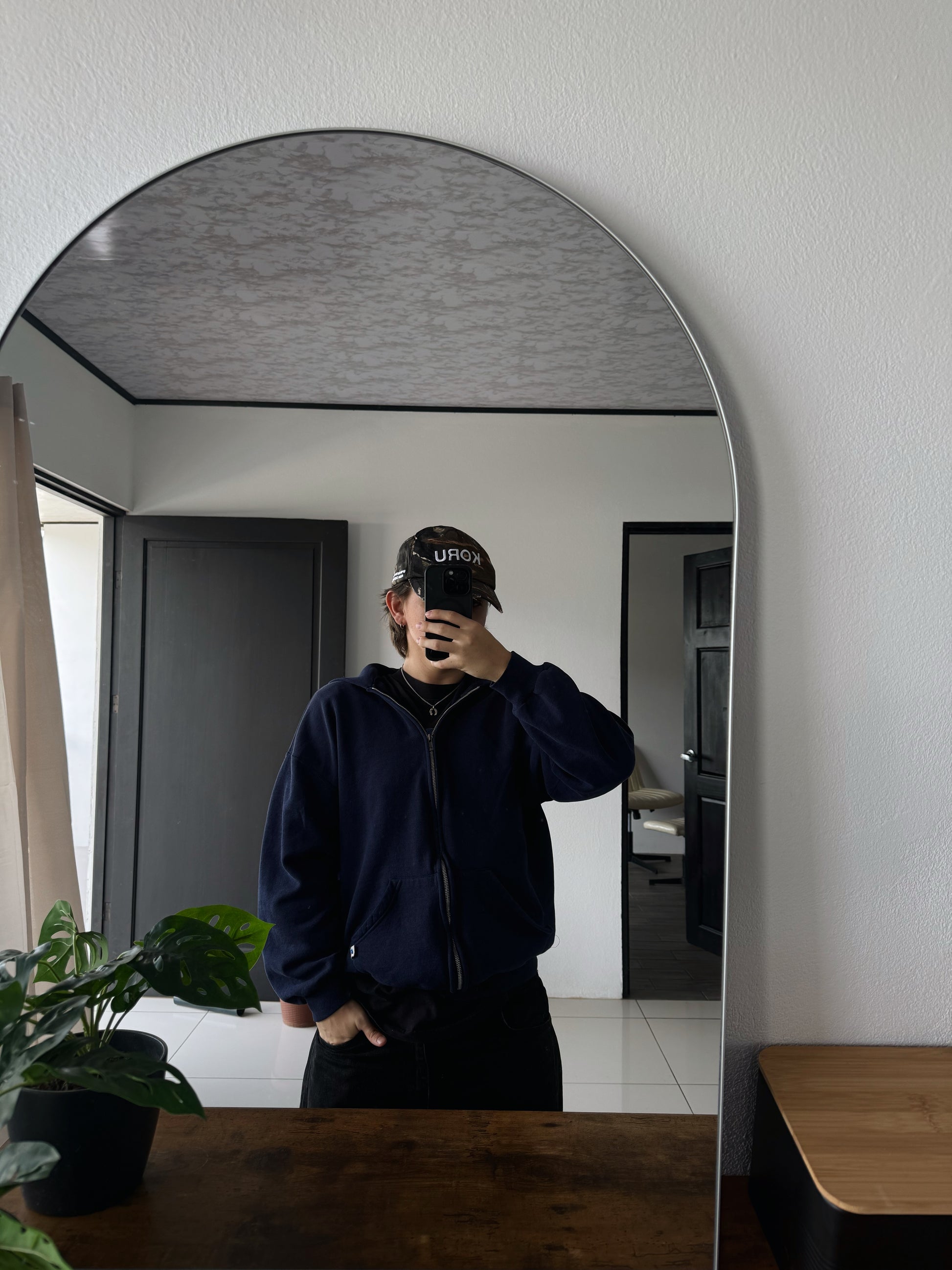 (BOXY L) VINTAGE RUSSELL NAVY FADED HOODIE FULL ZIP