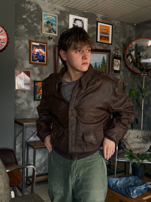 (L) 90’S VINTAGE COOPER TYPE A-2 LEATHER SMOKE JACKET