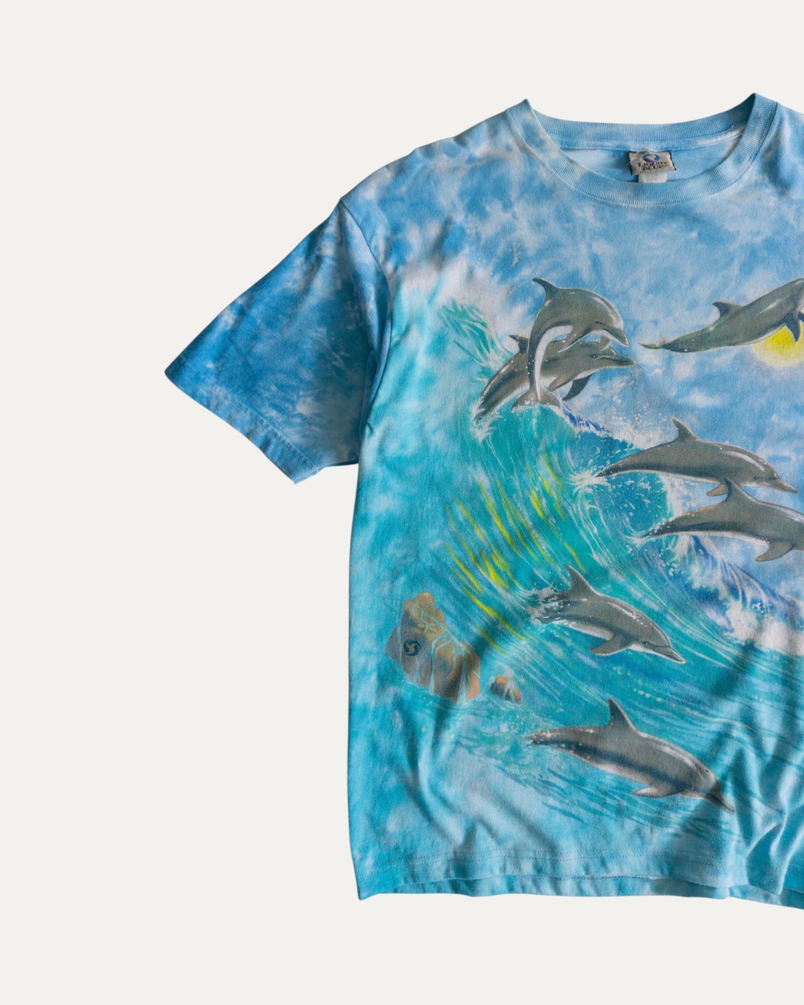 (XL) VINTAGE LIQUID BLUE DOLPHIN AOP OCEAN TEE