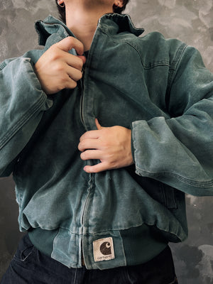 (L/XL) VINTAGE CARHARTT SANTA FE J14 GREEN FADED JACKET