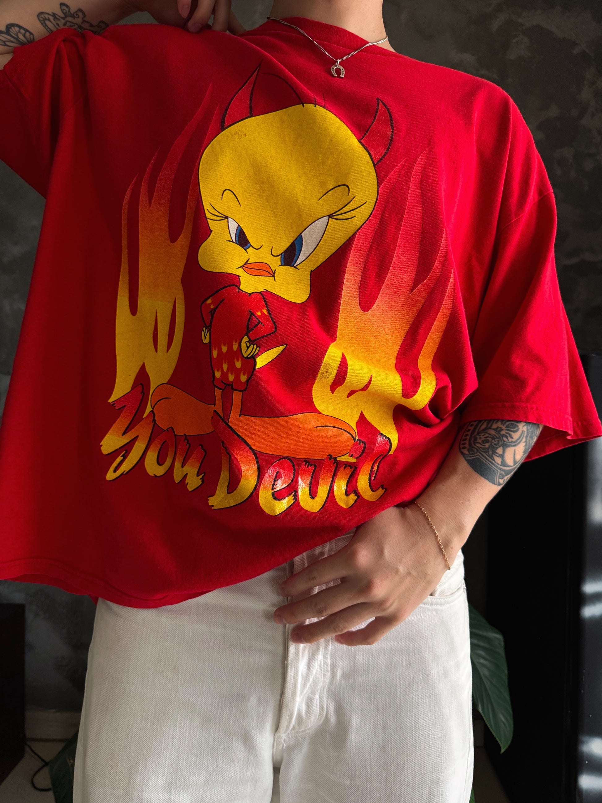 (FIT L) VINTAGE PIOLIN LOONEY TUNES DEVIL/ANGEL TEE
