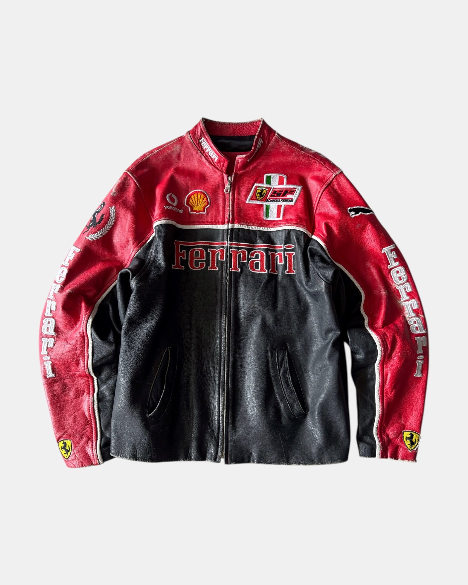 (M) 1990’S VINTAGE FERRARI RACING LEATHER JACKET