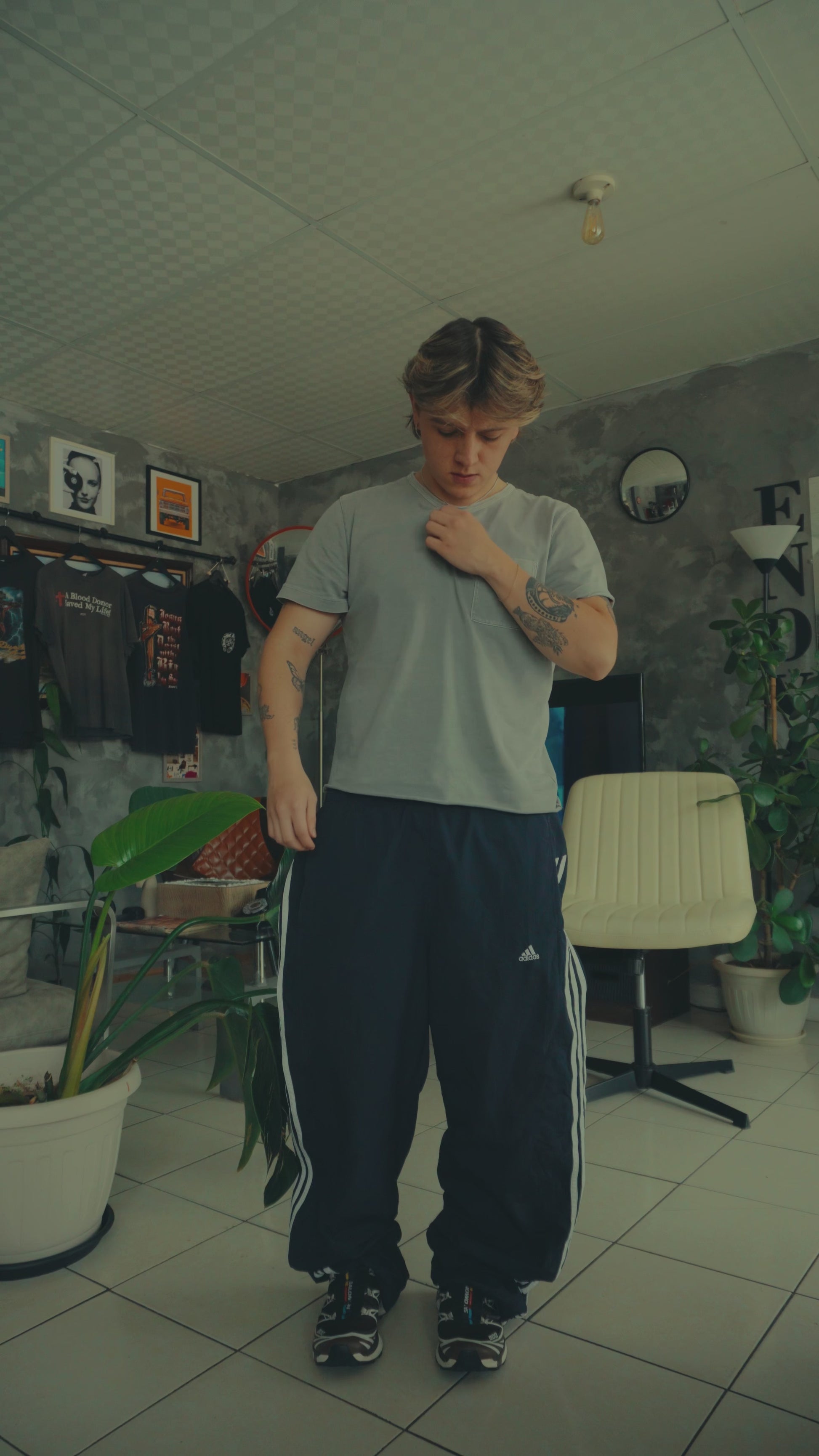 ADIDAS NAVY TRACK PANTS - L