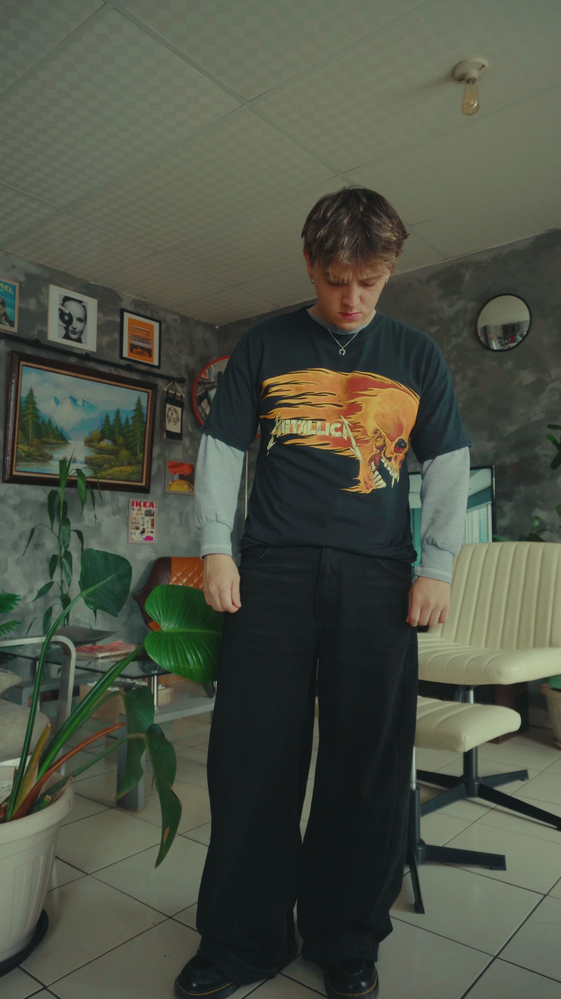 (M) 2000’S VINTAGE METALLICA PUSHEAD FLAMING SKULL BAND TEE