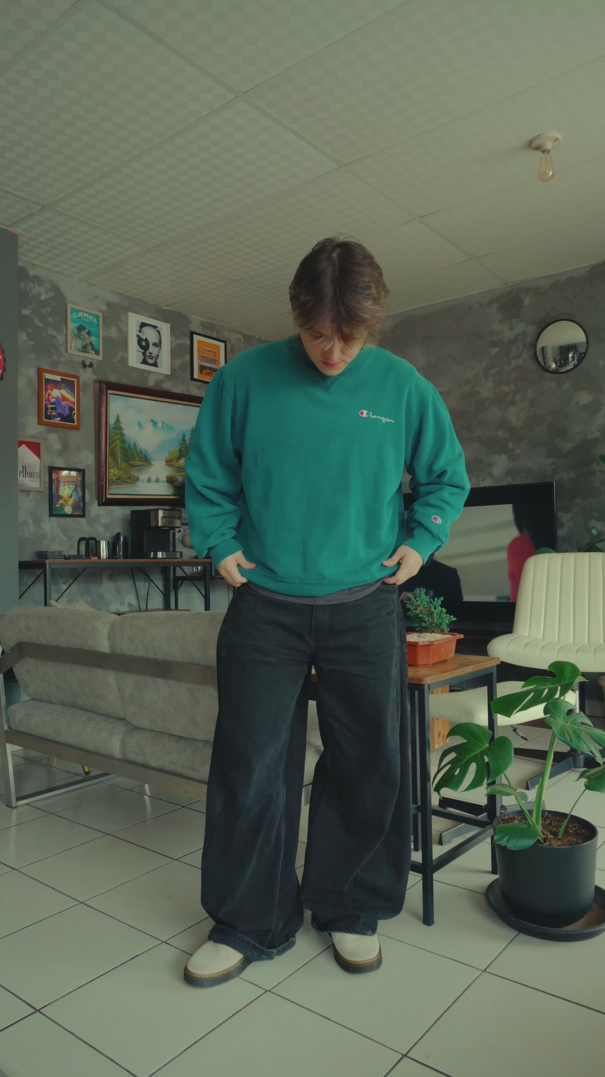 (BOXY M) 90’S CHAMPION MINT FADED CREWNECK