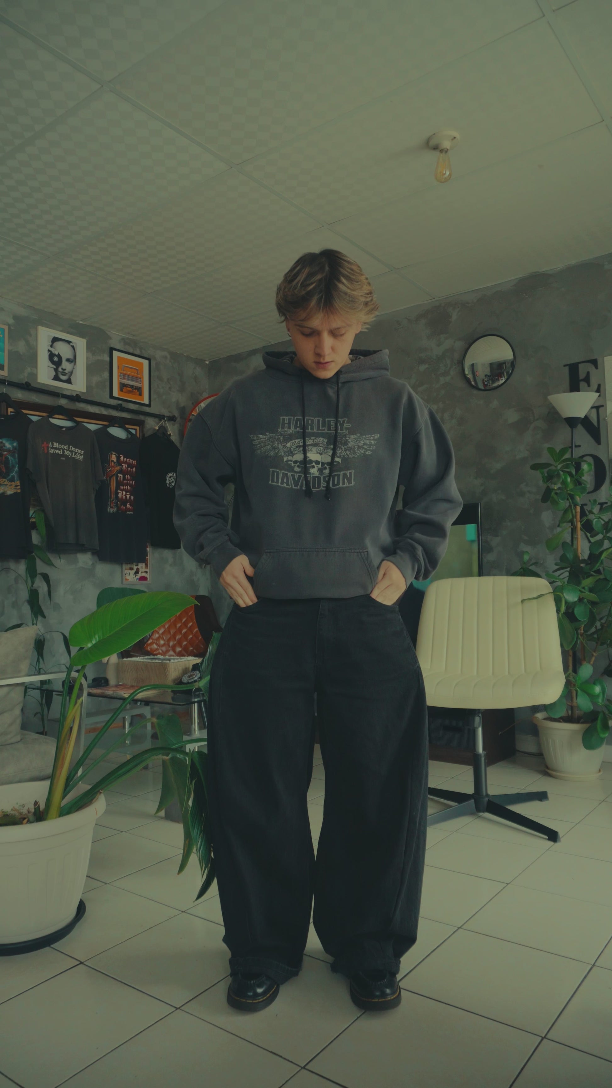 (L) VINTAGE HARLEY DAVIDSON SKULL FADED HOODIE