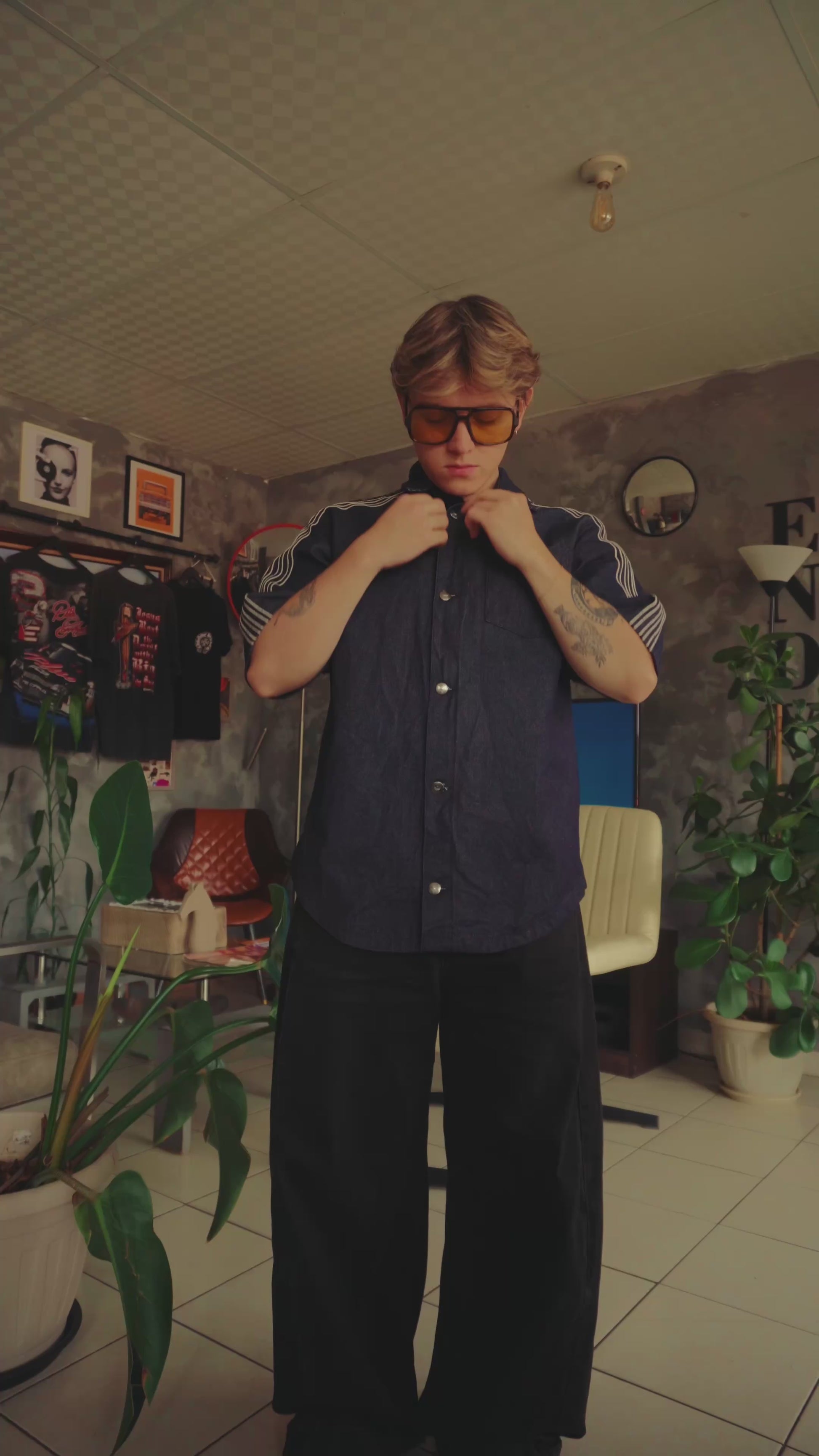 (M/L) ADIDAS TYPE RAW DENIM SHIRT