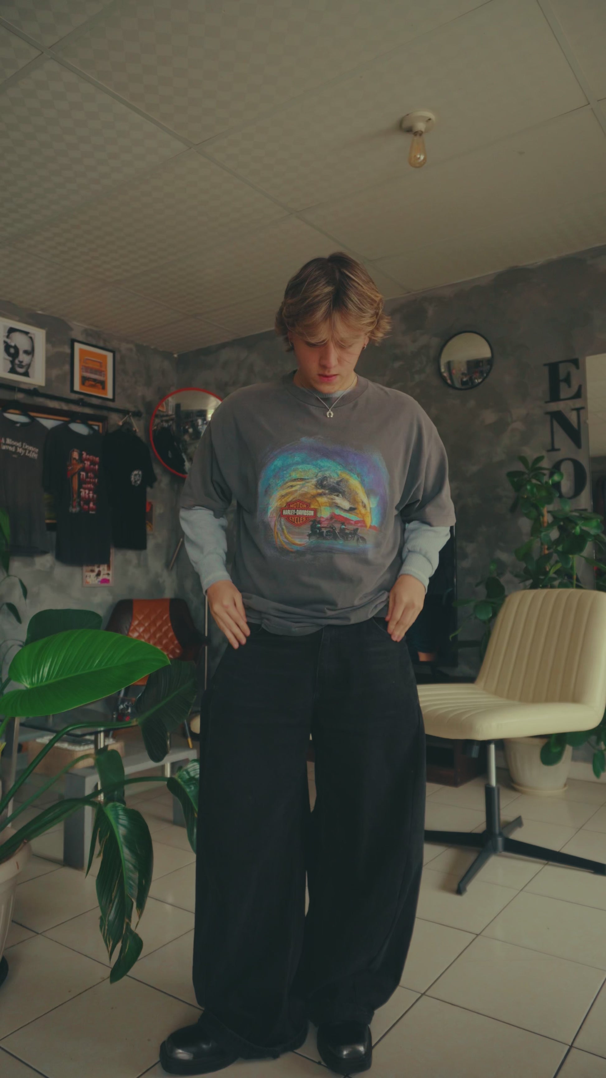 (L/XL) VINTAGE HARLEY DAVIDSON MOTORCYCLE BIKER WOLF EAGLE TEE