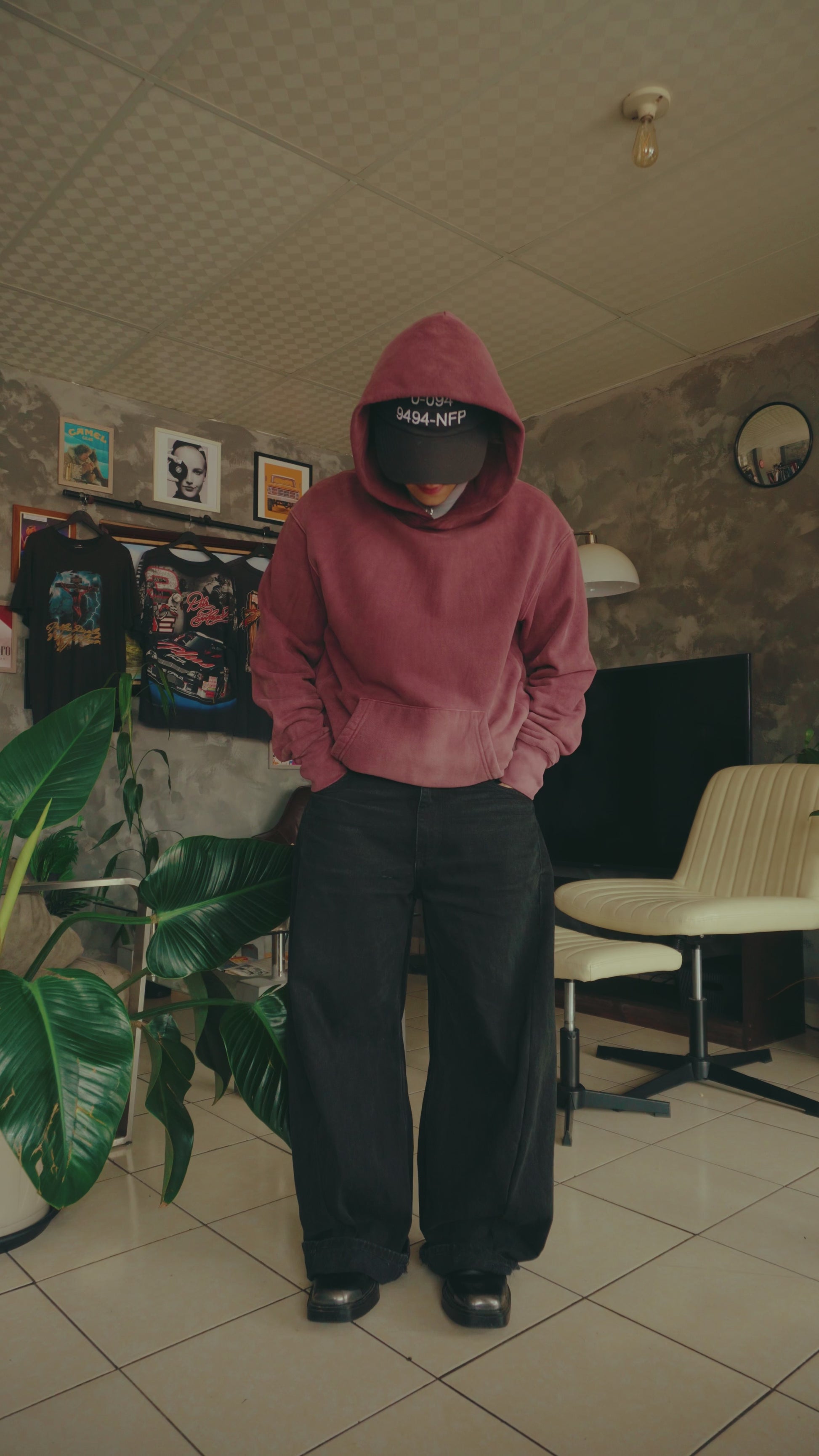 (L) AMAZING FADED WINE BOXY HOODIE