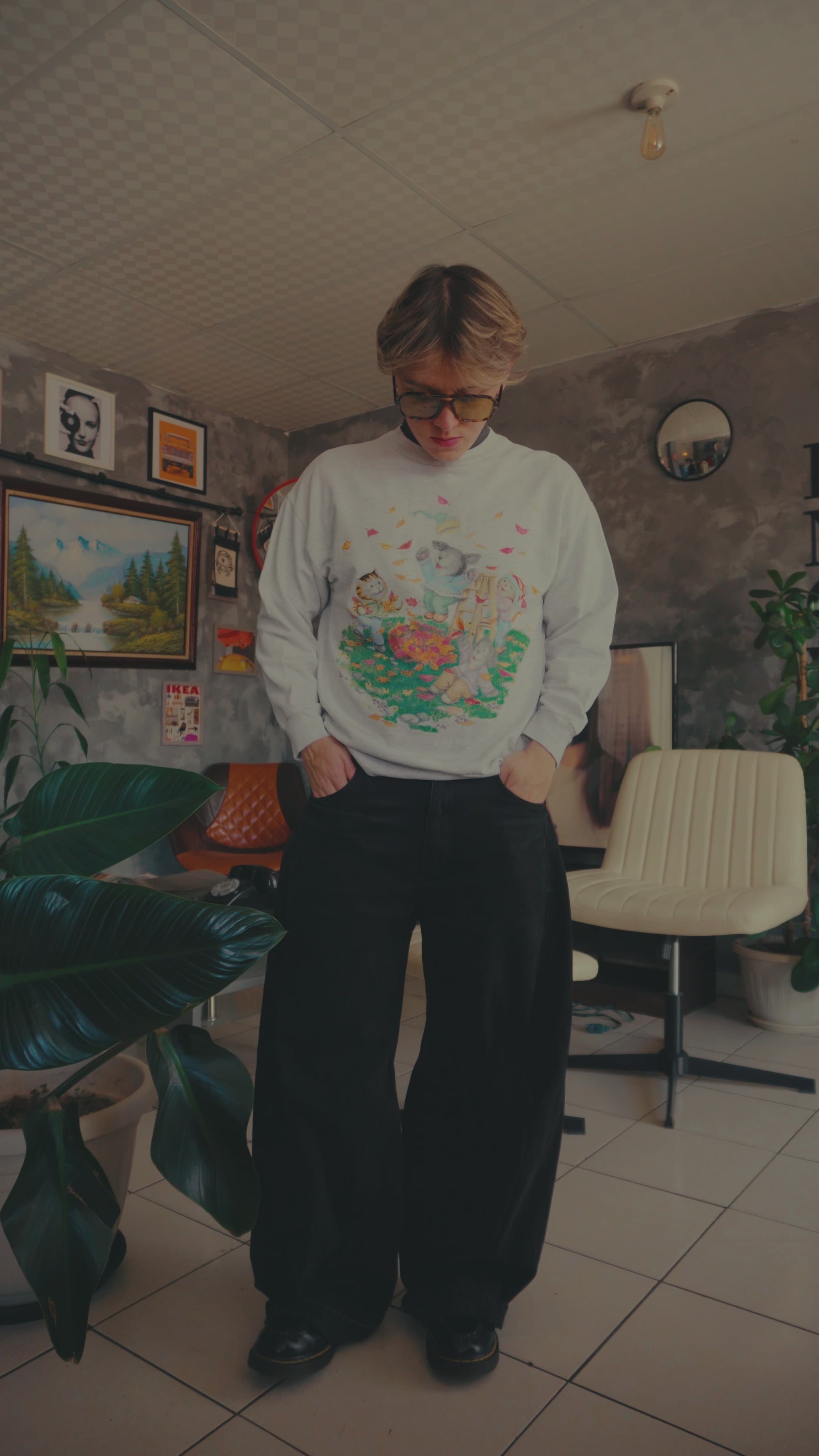 (M) 90’S VINTAGE CAT & DOG FALL CREWNECK