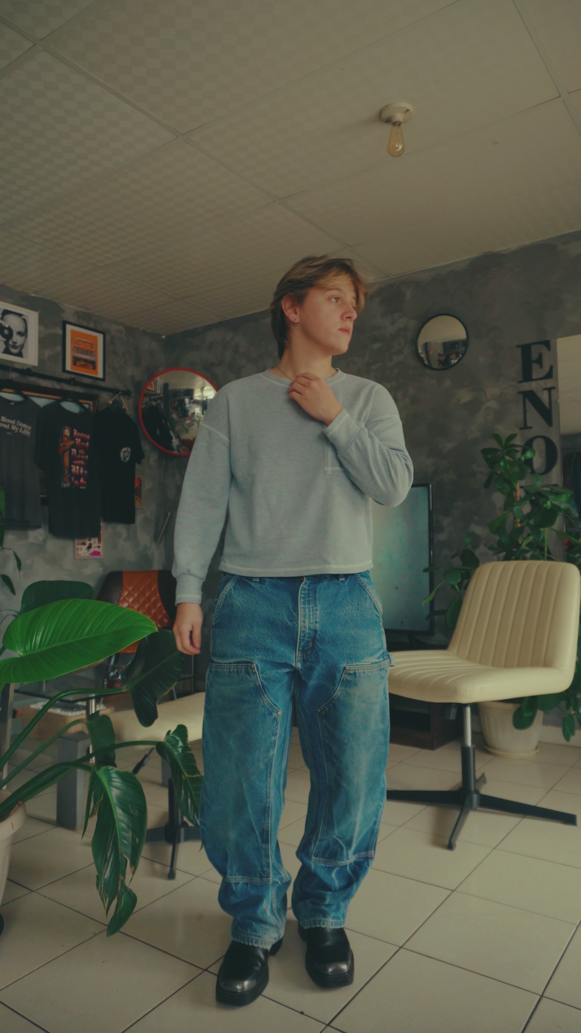 VINTAGE CARHARTT FADED BLUE DENIM DOUBLE KNEE PANTS - 34x30